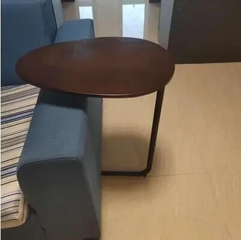 JOYLIVE Simple Modern Side Table Iron Art Sofa Corner Table Lazy Bedside Reading Oval Coffee Table Tea Solid Wood Counter Top