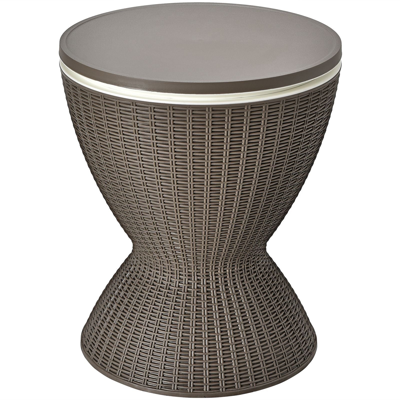 Seau À Glace 2 En 1 Table Basse 30L Avec Plateau Relevable Ø 43 X 57,5-82H Cm Imitation Rotin Marron/Noir