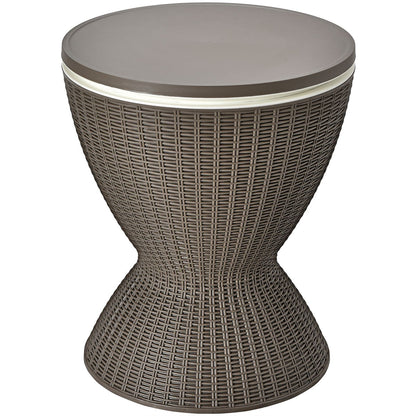 Seau À Glace 2 En 1 Table Basse 30L Avec Plateau Relevable Ø 43 X 57,5-82H Cm Imitation Rotin Marron/Noir