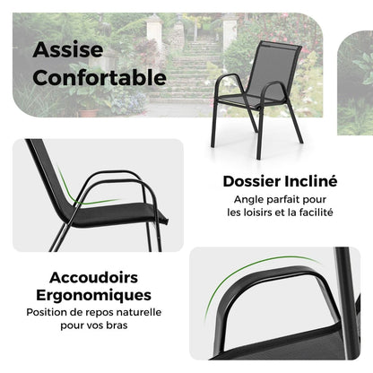 Ensemble De Jardin 3 Pièces 2 Fauteuils Ergonomiques Avec Table Basse En Verre Trempé Pour Jardin Balcon Terrasse Cour