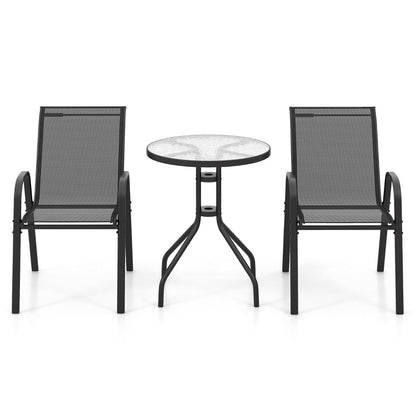 Ensemble De Jardin 3 Pièces 2 Fauteuils Ergonomiques Avec Table Basse En Verre Trempé Pour Jardin Balcon Terrasse Cour