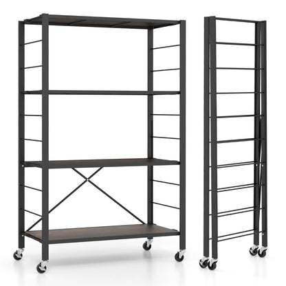 Étagère De Rangement Pliable À 4 Niveaux Étagère Réglable Avec Roues Verrouillables Unité De Rangement Domestique Organisateur De Rangement Noir
