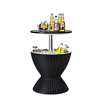 Seau À Glace 2 En 1 Table Basse 30L Avec Plateau Relevable Ø 43 X 57,5-82H Cm Imitation Rotin Marron/Noir