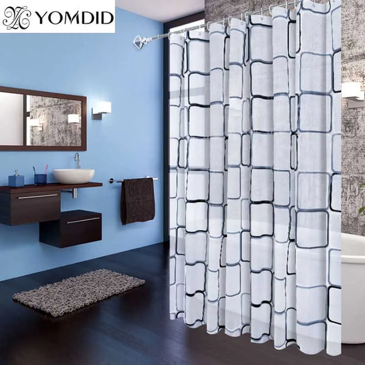 Salle de bain Rideaux de douche Rideau de bain imperméable PEVA Moderne motif géométrique à carreaux Décoration maison Ferme translucide