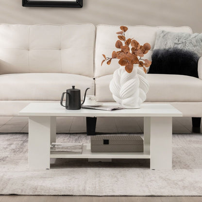 Table Basse En Bois À 2 Niveaux Avec Etagère Ouverte Style Moderne Pour Salon Chambre 90 X 52 X 32 Cm Blanc