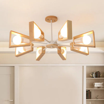 Black White Modern Ceiling Chandelier Lamp 3/5/6/8 Lights E27 Windmill LED Nordic Wooden Hanging Light for Living Room Bedroom