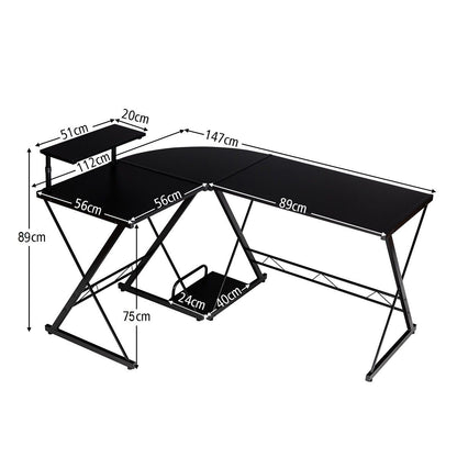Bureau D'Angle En Forme L Détachable Avec Support Pour Moniteur 147X112X79Cm Noyer/Noir/Antique