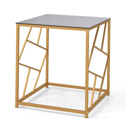 Table D'Appoint Carrée Bout De Canapé Avec Plateau En Verre Trempé Cadre Géométrique Doré Petite Table Basse Salon Moderne 50 X 50 X 55 Cm Noir