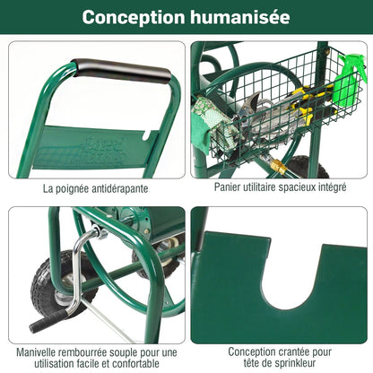 Dévidoir De Tuyau D’Arrosage Avec 4 Roulettes Chariot Pour 1.7M De Tuyau D’Arrosage Panier, 95X62X113Cm, Vert