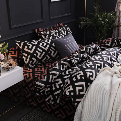 Ensemble de literie de luxe noir, lit Queen King simple, grande taille, en polyester, housse de couette, ensemble plaid moderne oiseau avec taie d’oreiller