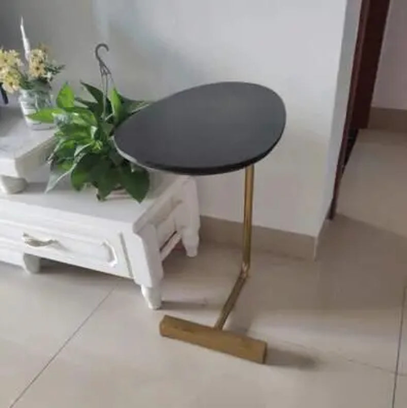 JOYLIVE Simple Modern Side Table Iron Art Sofa Corner Table Lazy Bedside Reading Oval Coffee Table Tea Solid Wood Counter Top