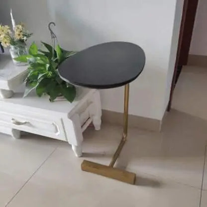 JOYLIVE Simple Modern Side Table Iron Art Sofa Corner Table Lazy Bedside Reading Oval Coffee Table Tea Solid Wood Counter Top