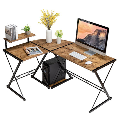 Bureau D'Angle En Forme L Détachable Avec Support Pour Moniteur 147X112X79Cm Noyer/Noir/Antique