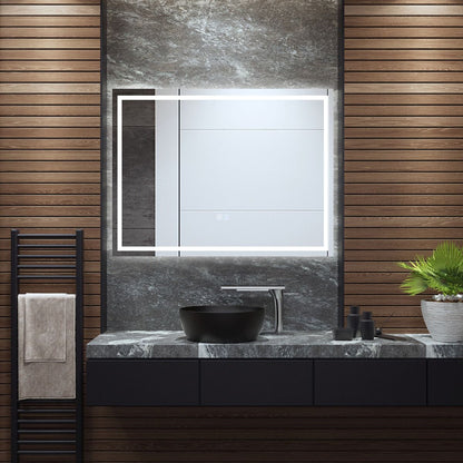 Miroir De Salle De Bain LED 80 X 60 Cm Avec 3 Eclairages Interrupteur Tactile Et Fonction Anti-Buée