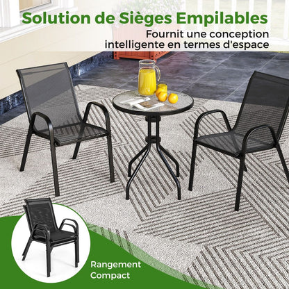 Ensemble De Jardin 3 Pièces 2 Fauteuils Ergonomiques Avec Table Basse En Verre Trempé Pour Jardin Balcon Terrasse Cour
