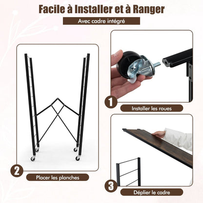 Étagère De Rangement Pliable À 4 Niveaux Étagère Réglable Avec Roues Verrouillables Unité De Rangement Domestique Organisateur De Rangement Noir