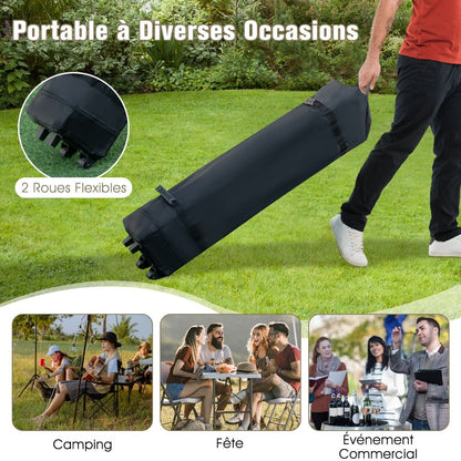 Tonnelle De Jardin Instantanée Double Toit 360X360CM Tente Réception Avec Dessus Ventilé Sac De Transport À Roulettes Tonnelle À Ouverture Café