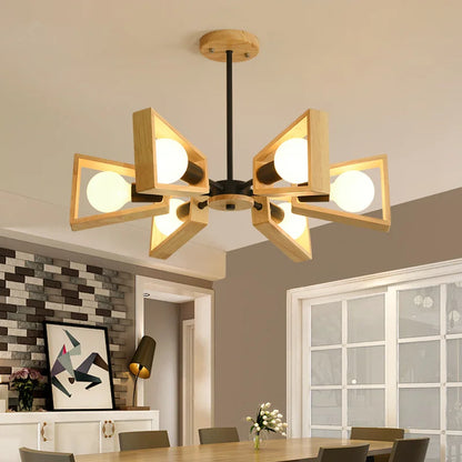 Black White Modern Ceiling Chandelier Lamp 3/5/6/8 Lights E27 Windmill LED Nordic Wooden Hanging Light for Living Room Bedroom