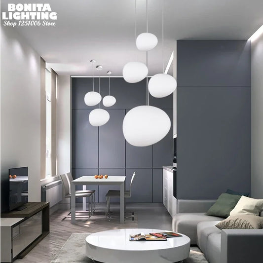 Cobblestone Hanging Lamps for Dining Room Stone Glass Modern Pendant Lamp Led Milky White Ball Restaurant Cord Pendant Light