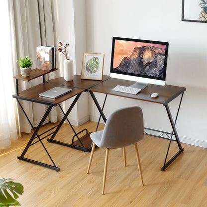 Bureau D'Angle En Forme L Détachable Avec Support Pour Moniteur 147X112X79Cm Noyer/Noir/Antique
