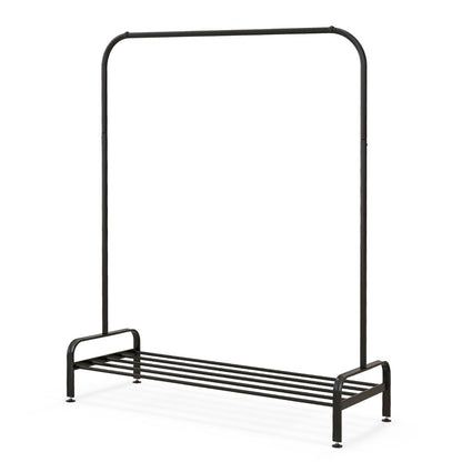 Portant À Vêtement Avec Étagère De Chaussures Penderie Vêtement Hauteur 145CM Tube En Fer 4 Pieds Réglables Noir