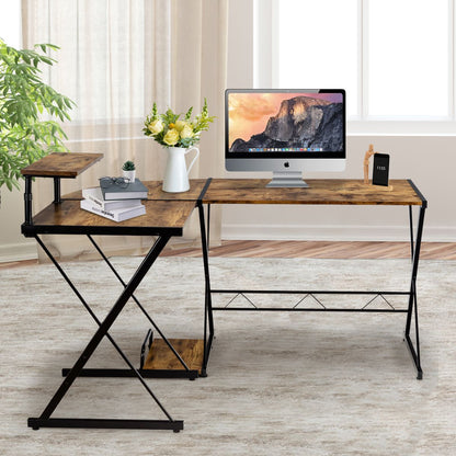 Bureau D'Angle En Forme L Détachable Avec Support Pour Moniteur 147X112X79Cm Noyer/Noir/Antique