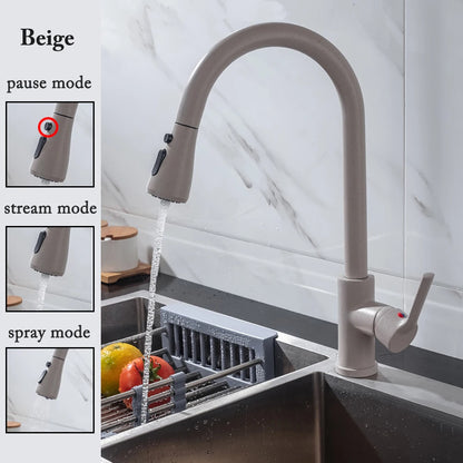 Robinet de cuisine noir Robinet de cuisine à tirer Mitigeur d’évier de cuisine Robinet brossé Nickle Stream Pulvérisateur Tête Chrome Robinet d’eau de cuisine