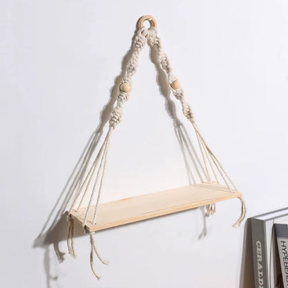 Macrame Hanging Shelf Boho Wall Decor Bedroom 1 PC Rustic Wood Floating Shelves for Room Nursery Bathroom Living Room College