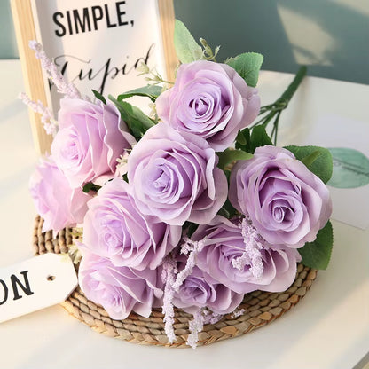 Artificial Blue Roses Flowers Silk Rose Flower Bouquet Artificial Flowers Home Garden Decoration Wedding Roses Fake Flowers